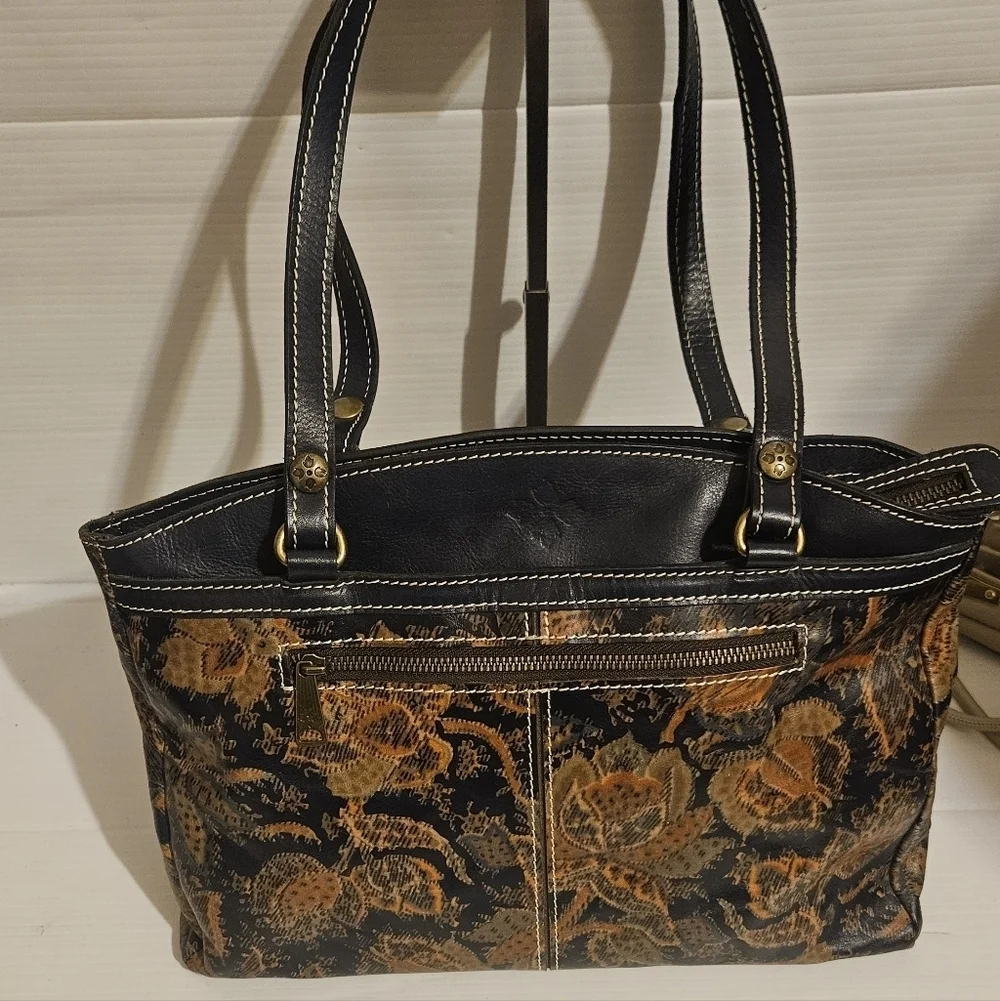 Patricia Nash Toscano Floral & Paisley Leather Satchel Blue w/ Leather Trim Rare